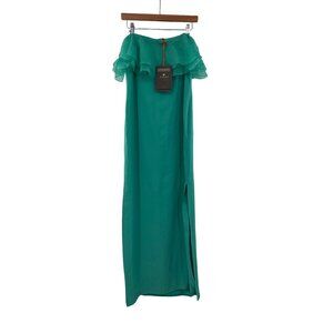 Simona Corsellini Green Off-Shoulder‎ Ruffle Column Gown Side Slit